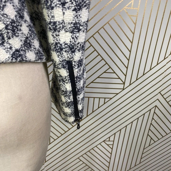 Zara Basic Checker Plaid Tweed Moto Jacket in Black & Cream Size US Medium - Picture 8 of 12